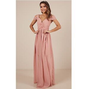 NEW Showpo Blush Pink Wrap Maxi Wedding Gown Dress P5345